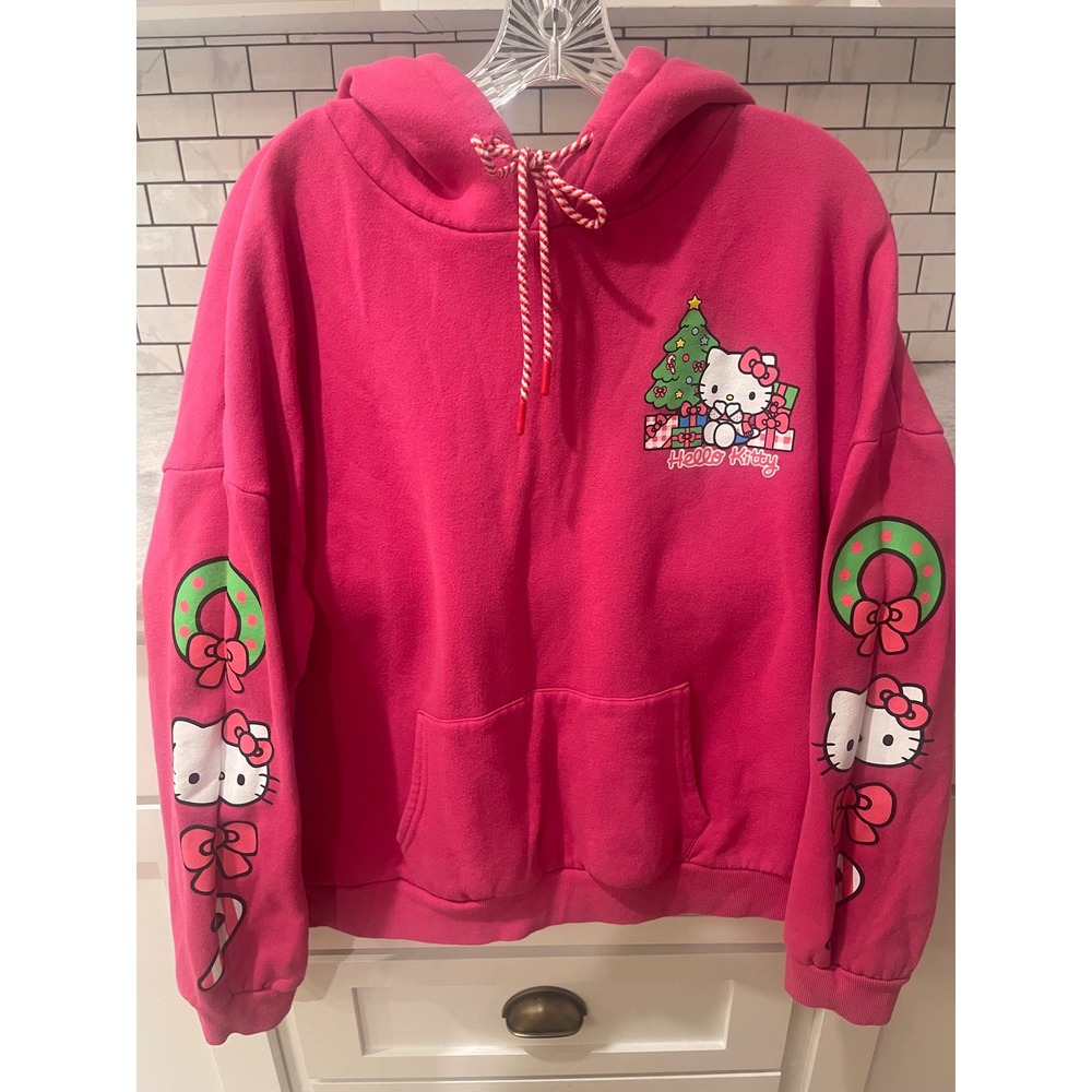 Hello Kitty Hoodie Womens XL Pink Christmas Holiday Graphic Pullover LH42506HO